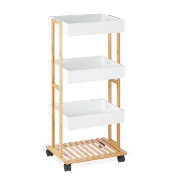 Northix Servirni voziček s 4 policami iz bambusa z zavorami in kavlji