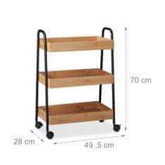 Northio Servirni voziček iz bambusa z 3 odstranljivimi pladnji in 4 kolesi