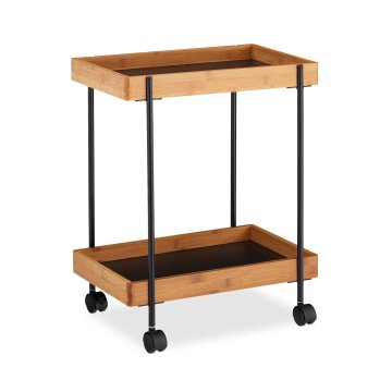 Northix Servirni voziček iz črnega bambusa z 2 policama in železnim okvirjem