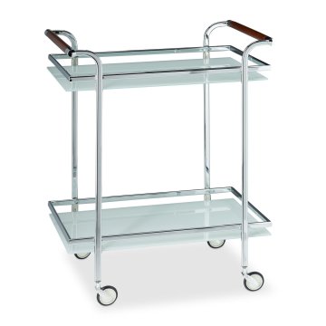 Northix Servirni voziček iz matiranega stekla z rjavimi ročaji in kromiranim okvirjem