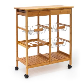 Northix Servirni voziček JAMES XXL z 2 predaloma in 3 kovinskimi košarami iz bambusa