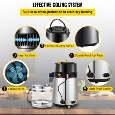 VEVOR Aparat za destilacijo vode 4L 38x206 cm srebrn