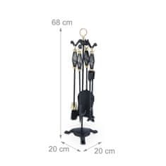 Northix Kamin set 5 delov kovina 70 cm črna z zlatimi detajli