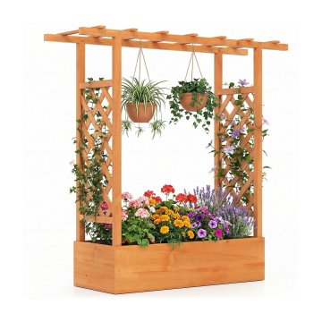 Northix Samostoječa dvignjena vrtna gredica z rešetko iz smrekovega lesa – Kompaktna za balkone in terase