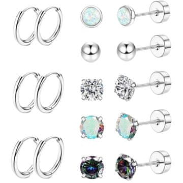 VIVVA® Hipoalergeni uhani iz nerjavečega jekla 316L, komplet 8 parov, ravni zatič | LUXGENIC