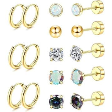 VIVVA® Hipoalergeni uhani iz nerjavečega jekla 316L, komplet 8 parov, ravni zatič | LUXGENIC