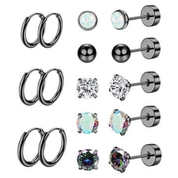 VIVVA® Hipoalergeni uhani iz nerjavečega jekla 316L, komplet 8 parov, ravni zatič | LUXGENIC