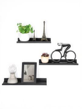 Songmics Komplet 3 stenskih polic 40x11x25 cm črne barve