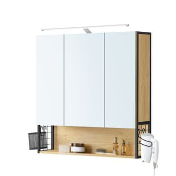 Songmics Kopalniško ogledalo z omarico 145x70x70 cm hrast