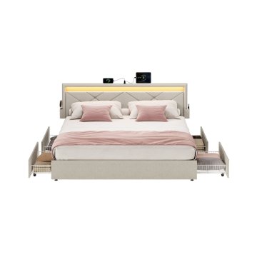 Songmics Posteljni okvir 160x200 cm kapučino bež