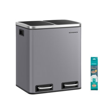 Songmics Koš za recikliranje 2 prekata 41x315x47 cm siva