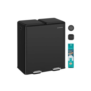 Songmics Kuhinjski koš za smeti 2 predelka 585x37x64 cm Črn