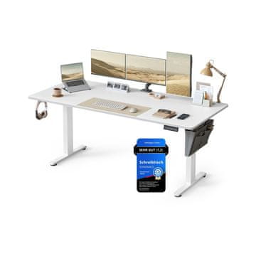 Songmics Višinasto nastavljiva pisalna miza 180x80 cm bela