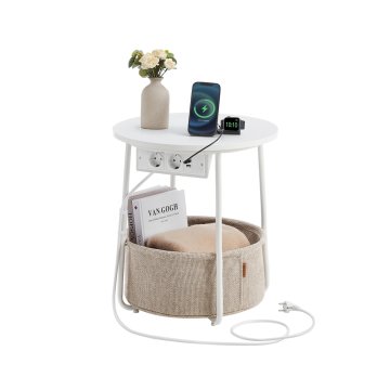 Songmics Stranska mizica okrogla 45x50 cm bela shranjevanje