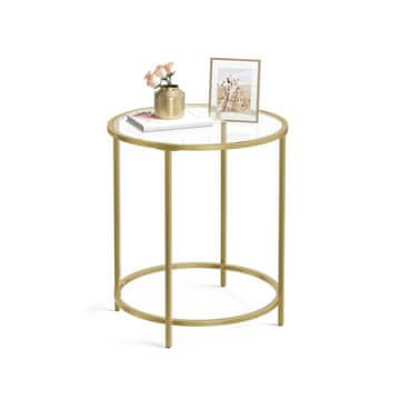 Songmics Stranska miza okrogla steklena miza 50x50x55 cm zlata