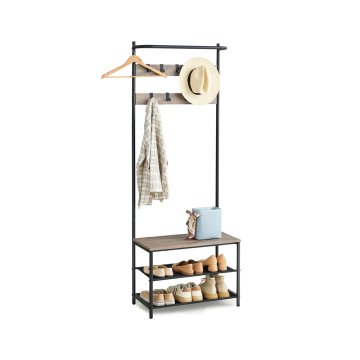 Songmics Obešalnik s klopjo 322x64x180 cm siva črna