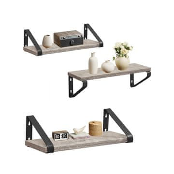 Songmics Komplet stenskih polic 3 kosi 12x30x11 cm sivo-bež
