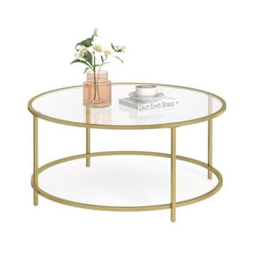 Songmics Kavni mizica okrogla steklena miza 84x84x455 cm zlata