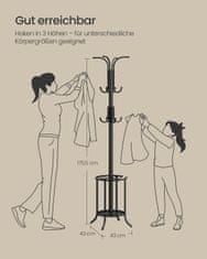 Songmics Samostoječi obešalnik za plašče z držalom za dežnike 40x40x175 cm črne barve