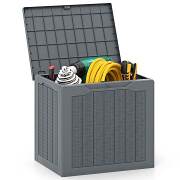 Northix Zunanja shranjevalna škatla 96 l s pokrovom in ključavnico videz ratana siva