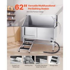 VEVOR Postaja za pranje psov 150x70x1495 cm srebrna