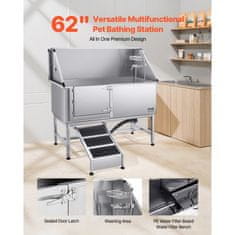 VEVOR Postaja za pranje psov 150x70x1495 cm srebrna