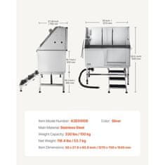 VEVOR Postaja za pranje psov 127x70x1545 cm srebrna