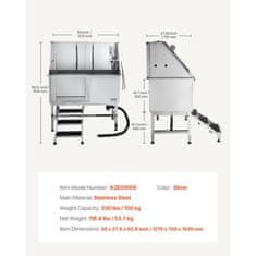 VEVOR Postaja za pranje psov 127x70x1545 cm srebrna