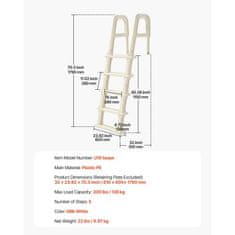 VEVOR Lestev za bazen 5 stopenj dvojni ročaji 81x605x179 cm bela