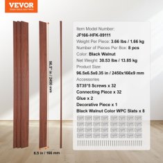 VEVOR Akustične stenske plošče 2450x166x9 mm Črne