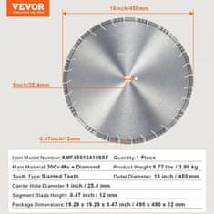 VEVOR Diamantni rezalni list 450 mm 12 mm segment 254 mm osrednja luknja rezanje betona