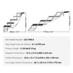 VEVOR Pasje stopnice 5-stopenjske zložljive 1170x770 mm črne