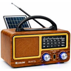 BergMont Brezžični prenosni FM radio RETRO Bluetooth 5.3 zvočnik s sončnim panelom 