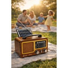 BergMont Brezžični prenosni FM radio RETRO Bluetooth 5.3 zvočnik s sončnim panelom 