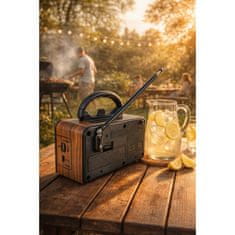 BergMont Brezžični prenosni FM radio RETRO Bluetooth 5.3 zvočnik s sončnim panelom 