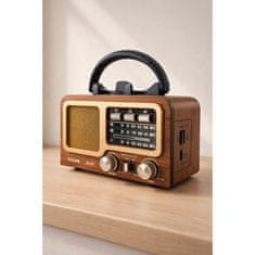 BergMont Brezžični prenosni FM radio RETRO Bluetooth 5.3 zvočnik s sončnim panelom 