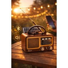 BergMont Brezžični prenosni FM radio RETRO Bluetooth 5.3 zvočnik s sončnim panelom 