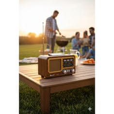 BergMont Brezžični prenosni FM radio RETRO Bluetooth 5.3 zvočnik s sončnim panelom 