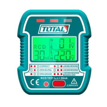 Total One-Stop Tools Tester vtičnic VDE / 30mA / LCD / INDUSTRIAL (TESST30011)