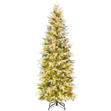 Northix 190 cm umetno božično drevo z LED lučkami in zasneženimi vejami – zelena + bela