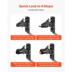 VEVOR Varnostna ključavnica za prikolico ustreza 586 mm litim krogličnim priključkom težka izvedba 142x175 mm srebrna