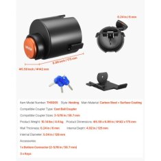 VEVOR Varnostna ključavnica za prikolico ustreza 586 mm litim krogličnim priključkom težka izvedba 142x175 mm srebrna