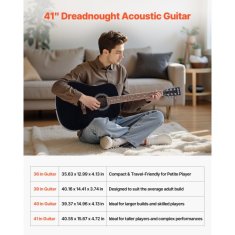 VEVOR Akustična kitara Dreadnought začetni komplet 10414 mm črna