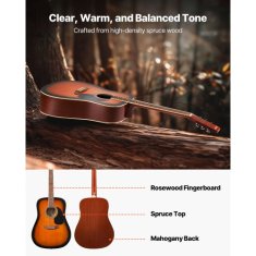 VEVOR Akustična kitara Dreadnought začetni komplet 1030x398x120 mm Sunburst