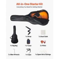 VEVOR Akustična kitara Dreadnought začetni komplet 1030x398x120 mm Sunburst