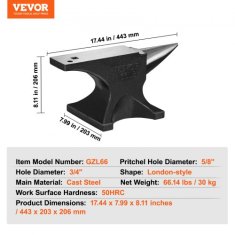 VEVOR Anvil Enoročni ročaj 443x203x206 mm 299 kg