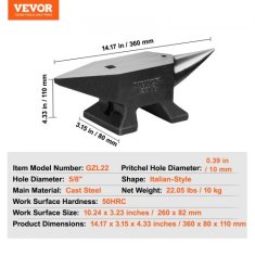 VEVOR Anvil Enoročni ročaj 360x80x110 mm 10 kg