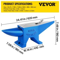 VEVOR Anvil enojni rog litega jekla 585x166x189 mm modra