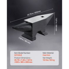 VEVOR Anvil Enoročni ročaj 655x185x200 mm 60 kg