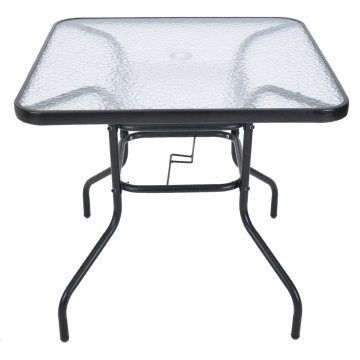 Rojaplast Kovinska Vrtna Miza 80x80 cm s Kaljeno Stekleno Ploščo, Črna